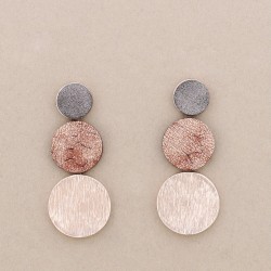 METAL TRIPLE MEDAL LEATHER EARRINGS copper