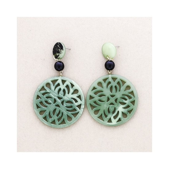 RESIN MEDAL PENDANT EARRINGS GREEN