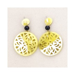 RESIN MEDAL PENDANT EARRINGS YELLOW