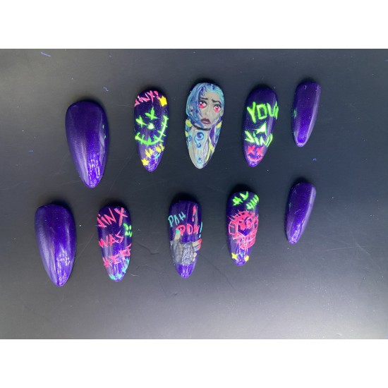 Jinx Arcane glow effect Press on nails