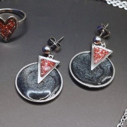 “Bella” Χειροποίητα Κρεμαστά Σκουλαρίκια Γκρι & Ροζ